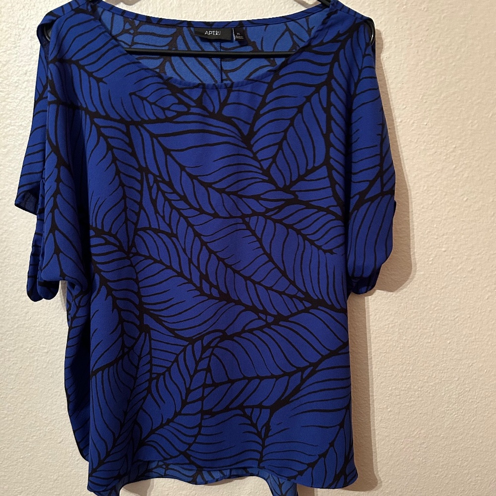 Apt 9 Blouse XL Royal Blue with Black Print